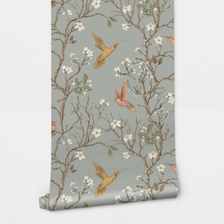 Αυτοκόλλητη Ταπετσαρία τοίχου RETRO HUMMINGBIRDS - Floral - Λουλουδια Sticky 1