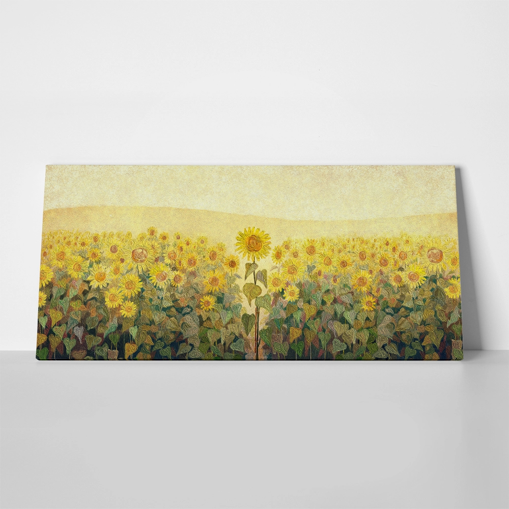 Πίνακας Πανοραμικός Σε Καμβά SUNFLOWER FIELD OIL PAINTING