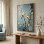 Πινακας σε καμβά TWO BIRDS ON A TREE WITH WHITE FLOWERS