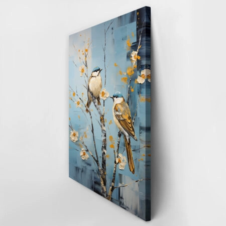 Πινακας σε καμβά TWO BIRDS ON A TREE WITH WHITE FLOWERS - Εργα Τεχνης Sticky 6