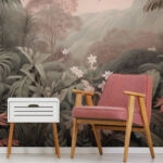 Αυτοκόλλητη Ταπετσαρία τοίχου VINTAGE PINK AND GREEN FOREST