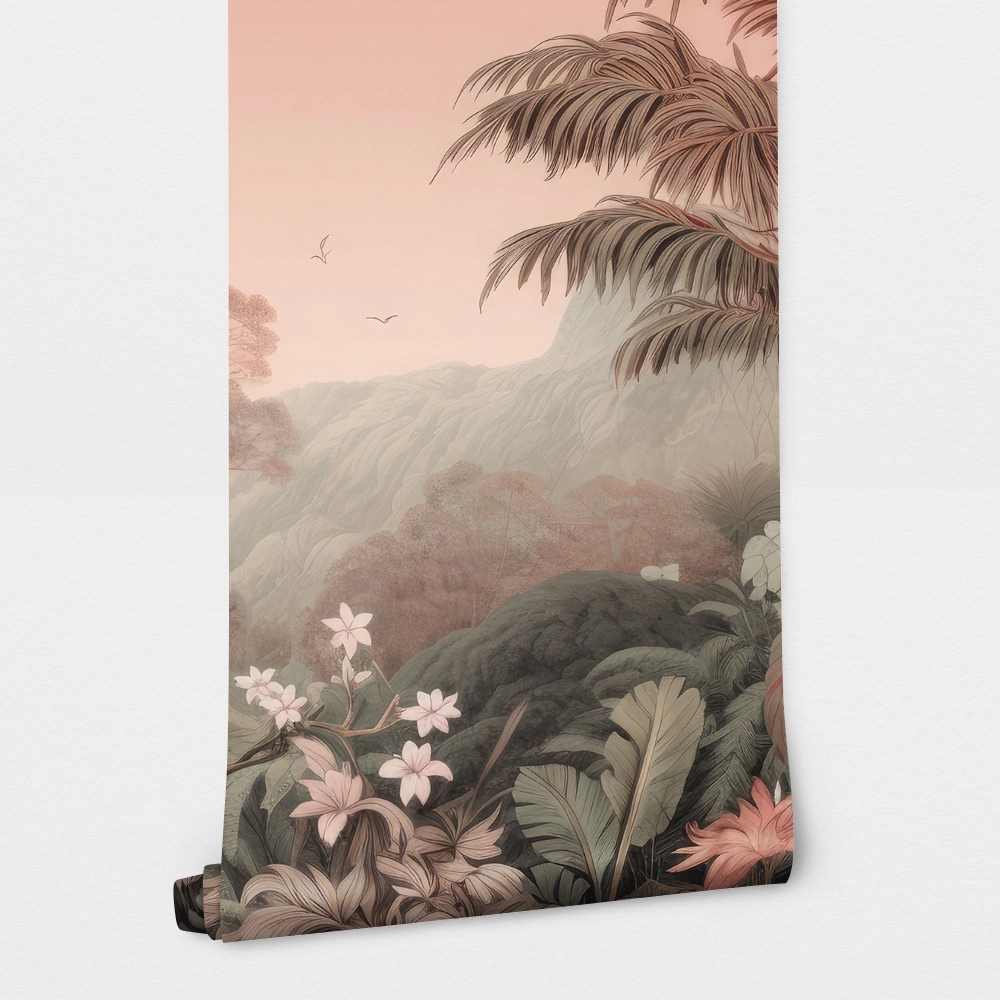 Αυτοκόλλητη Ταπετσαρία τοίχου VINTAGE PINK AND GREEN FOREST