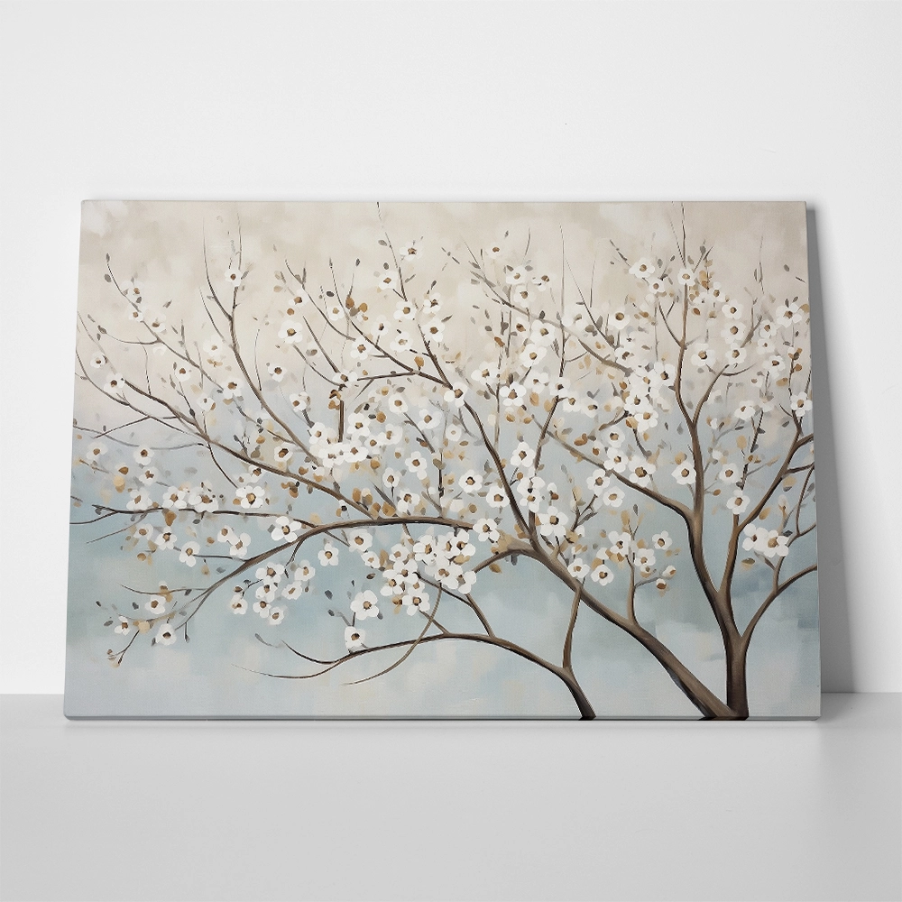 Πινακας σε καμβά WATERCOLOR PAINTING OF WHITE SAKURA FLOWERS