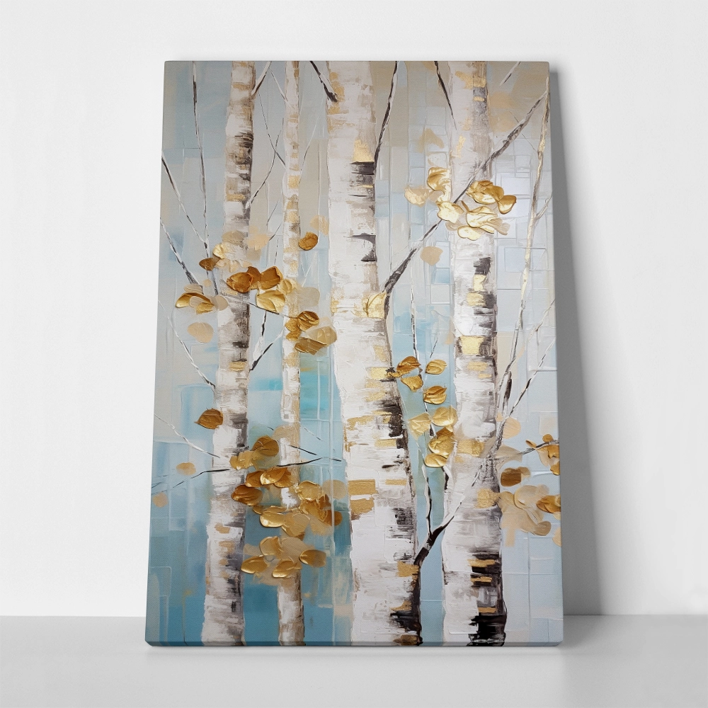Πινακας σε καμβά BIRCH BRANCHES WITH GOLD LEAVES
