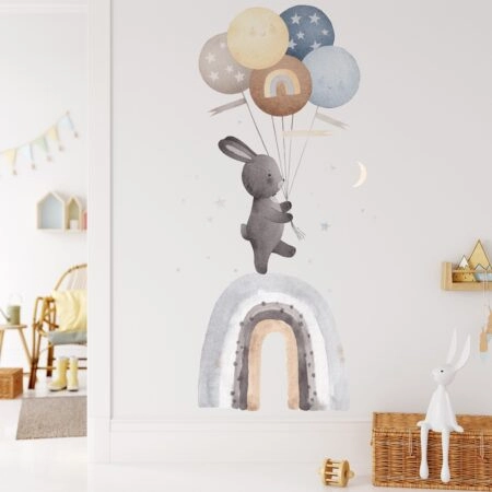Αυτοκόλλητο Τοίχου BALLOON BUNNY ON RAINBOW - Βρεφικα & Παιδικά