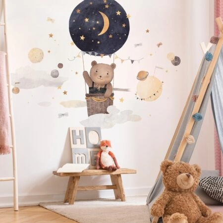 Aυτοκόλλητο Τοίχου BEAR SPACE AIR BALLOON - Βρεφικα & Παιδικά