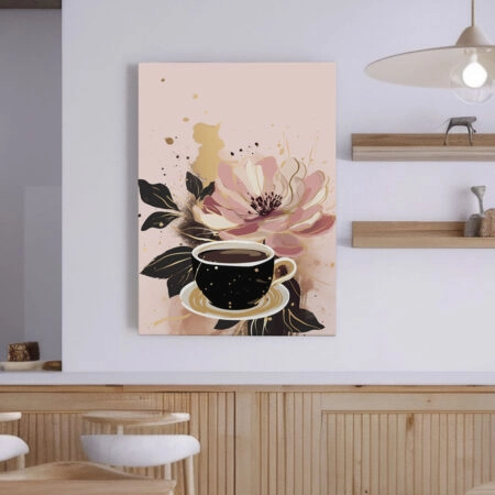 Πινακας σε καμβά CUP OF COFFEE WITH FLOWERS - Food and Drink