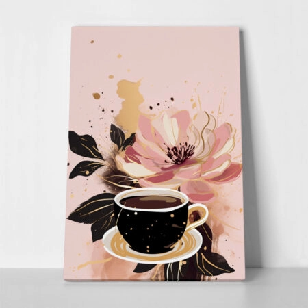 Πινακας σε καμβά CUP OF COFFEE WITH FLOWERS - Food and Drink Sticky 1