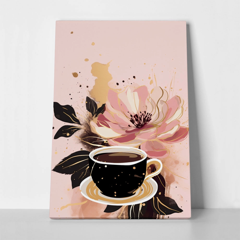 Πινακας σε καμβά CUP OF COFFEE WITH FLOWERS