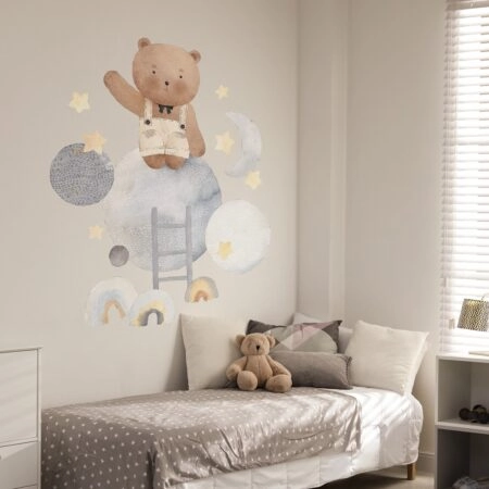 Αυτοκόλλητο Τοίχου CUTE BEAR IN SPACE - Βρεφικα & Παιδικά