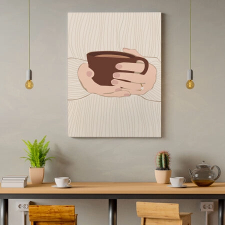 Πινακας σε καμβά GIRL HOLDING COFFEE MUG - Food and Drink