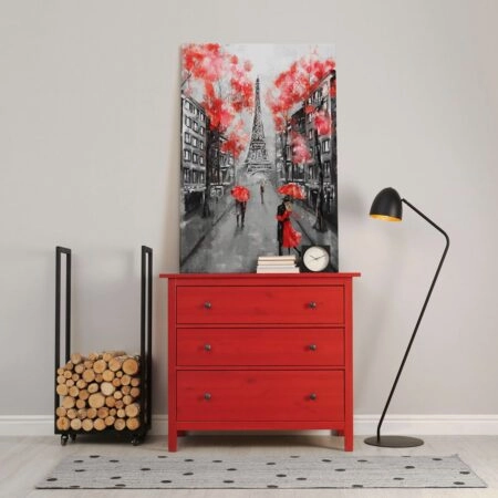 Πινακας σε καμβά PARIS BLACK WHITE AND RED PAINTING - Παρισι