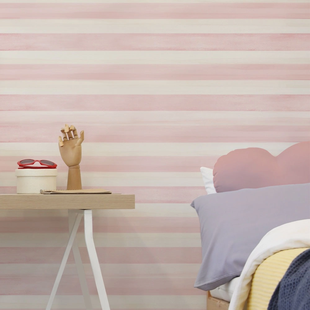 Αυτοκόλλητη Ταπετσαρία τοίχου PINK WATERCOLOR HORIZONTAL STRIPES