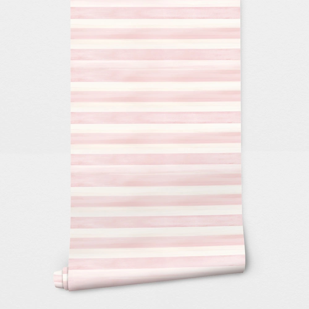 Αυτοκόλλητη Ταπετσαρία τοίχου PINK WATERCOLOR HORIZONTAL STRIPES