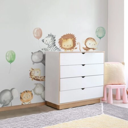 Αυτοκόλλητο τοίχου WATERCOLOR JUNGLE ANIMALS WITH BALLOONS - Βρεφικα & Παιδικά