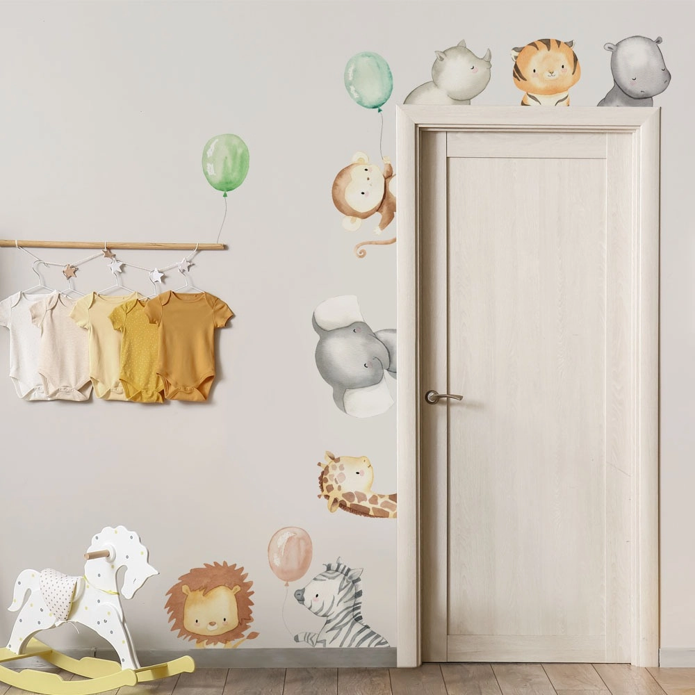 Αυτοκόλλητο τοίχου WATERCOLOR JUNGLE ANIMALS WITH BALLOONS