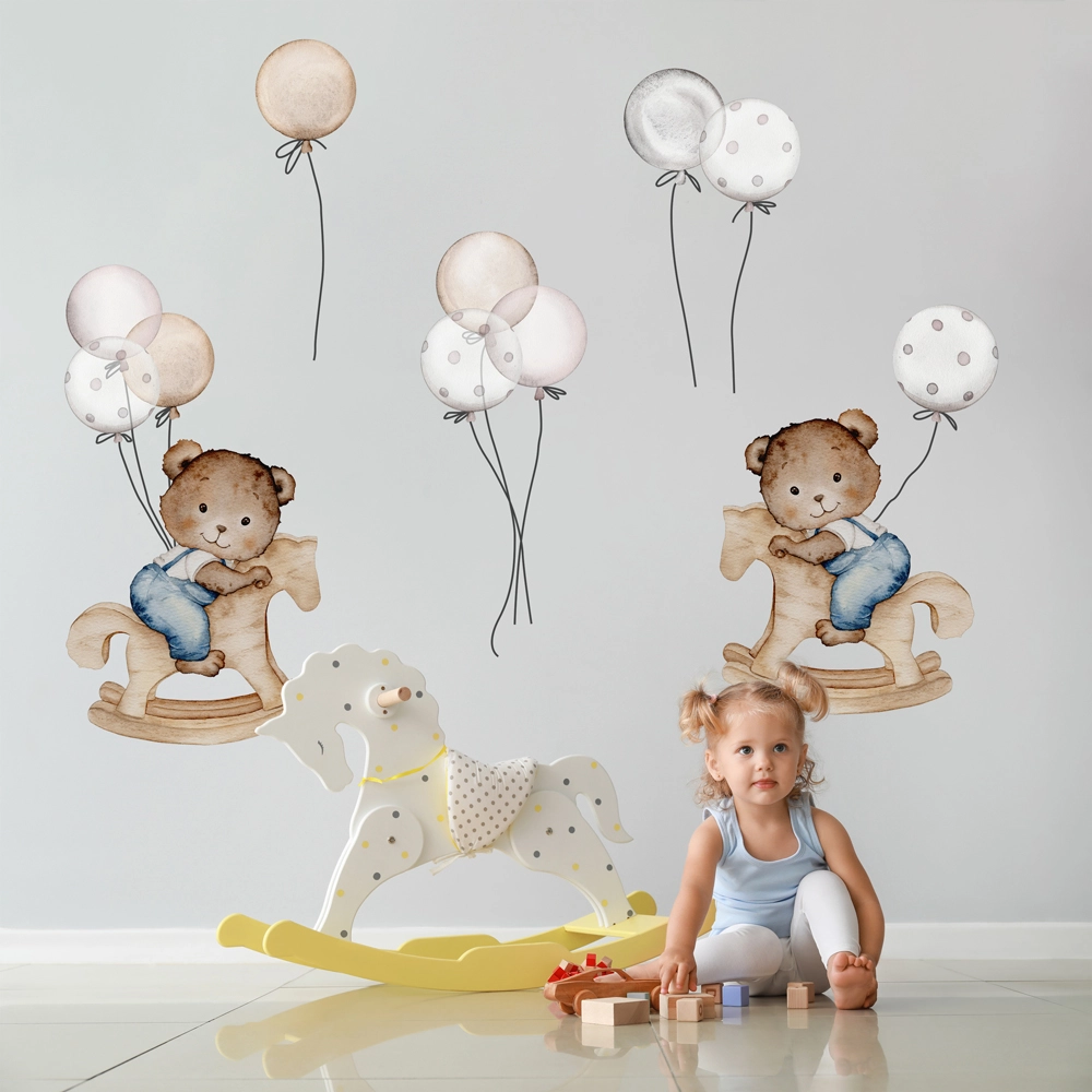 Aυτοκόλλητο Τοίχου BEARS ON ROCKING HORSE AND BALLOONS