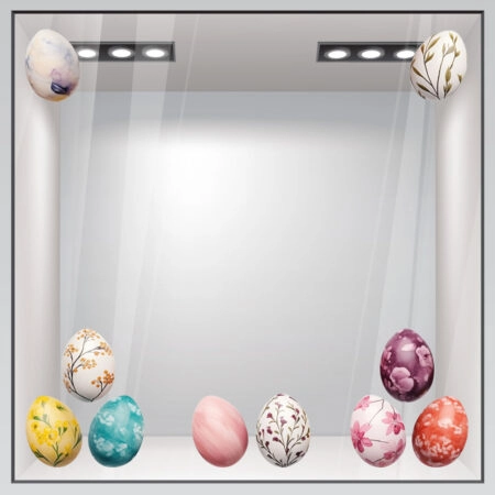 Αυτοκόλλητο Βιτρίνας COLORFUL EASTER EGGS - Πασχαλινή βιτρίνα
