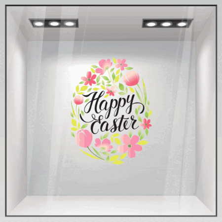 Αυτοκόλλητο Βιτρίνας CUTE EASTER EGG FLOWERS - Πασχαλινή βιτρίνα Sticky 1