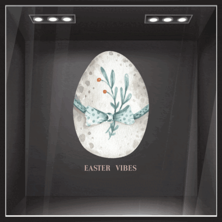 Αυτοκόλλητο Βιτρίνας EASTER EGG WITH FLOWER AND RIBBON - Πασχαλινή βιτρίνα