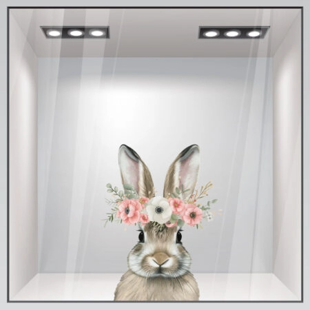 Αυτοκόλλητο Βιτρίνας FLORAL EASTER BUNNY - Πασχαλινή βιτρίνα
