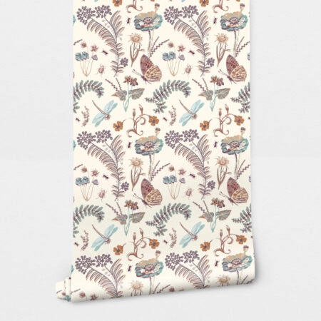 Αυτοκόλλητη Ταπετσαρία τοίχου FLORAL WITH BUTTERFLIES AND DRAGONFLIES - Floral - Λουλουδια Sticky 2