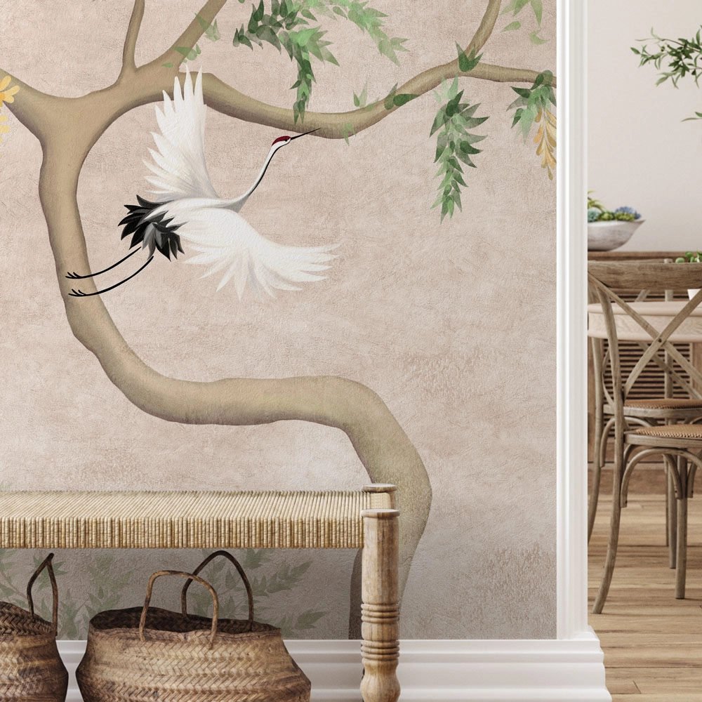 Αυτοκόλλητη Ταπετσαρία τοίχου FLOWERING TREE WITH CRANES