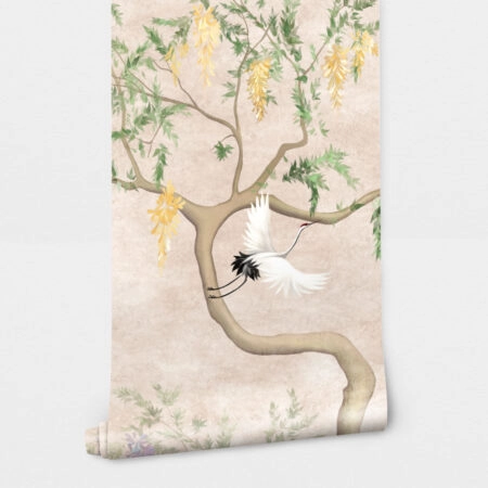 Αυτοκόλλητη Ταπετσαρία τοίχου FLOWERING TREE WITH CRANES - Tropical Sticky 2