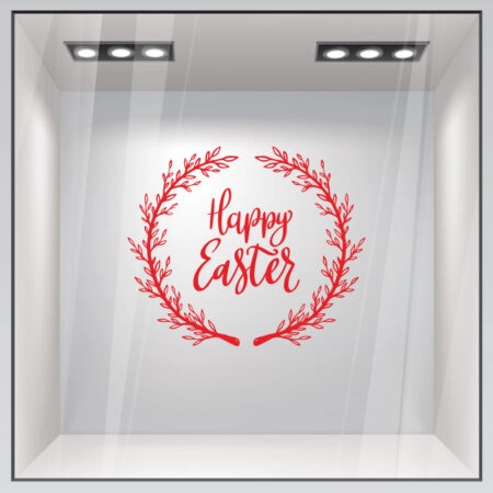 Αυτοκόλλητο Βιτρίνας HAPPY EASTER WREATH - Πασχαλινή βιτρίνα Sticky 1