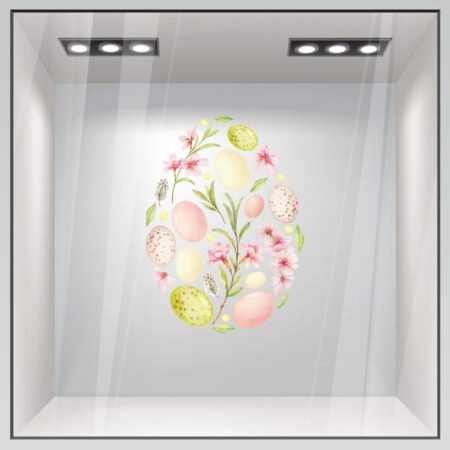 Αυτοκόλλητο Βιτρίνας WATERCOLOR FLORAL EASTER EGG