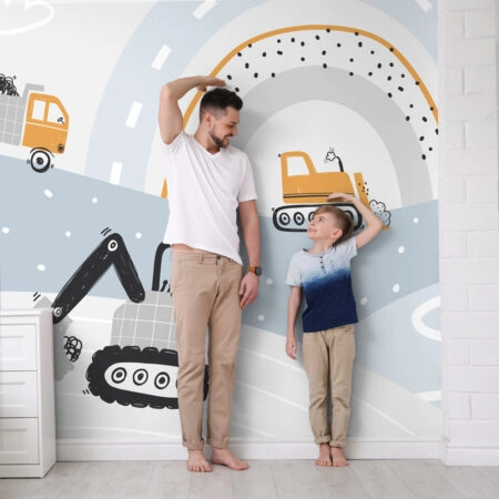 Αυτοκόλλητη Ταπετσαρία τοίχου CUTE CONSTRUCTION CARS - Παιδικές Ταπετσαρίες
