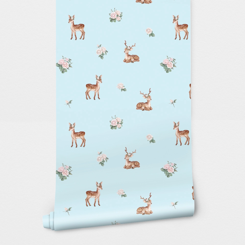 Αυτοκόλλητη Ταπετσαρία τοίχου DEER AND WHITE ROSES