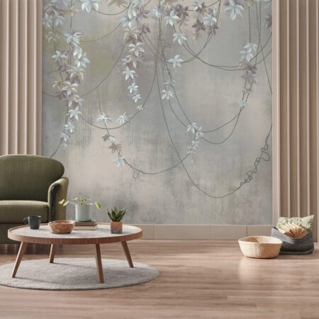 Αυτοκόλλητη Ταπετσαρία τοίχου HANGING LEAVES AND FLOWERS - Floral - Λουλουδια