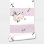 Αυτοκόλλητη Ταπετσαρία τοίχου PINK STRIPES AND WHITE ROSES