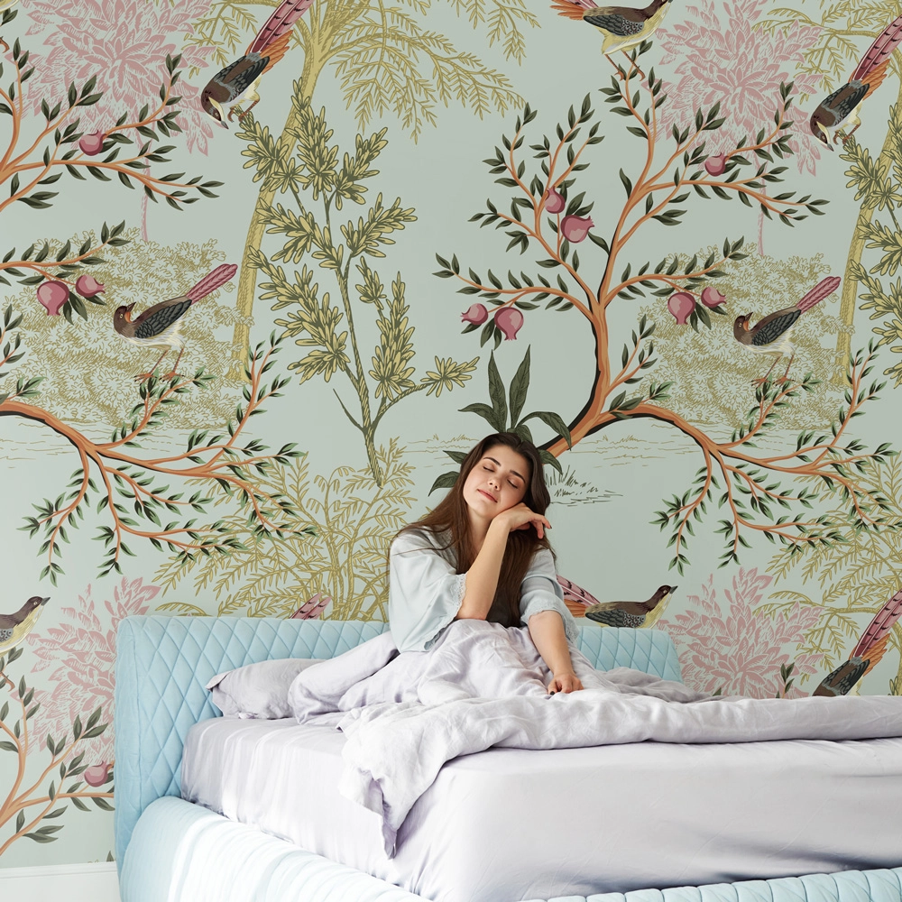 Αυτοκόλλητη Ταπετσαρία τοίχου SUMMER FLORAL PATTERN WITH BIRDS