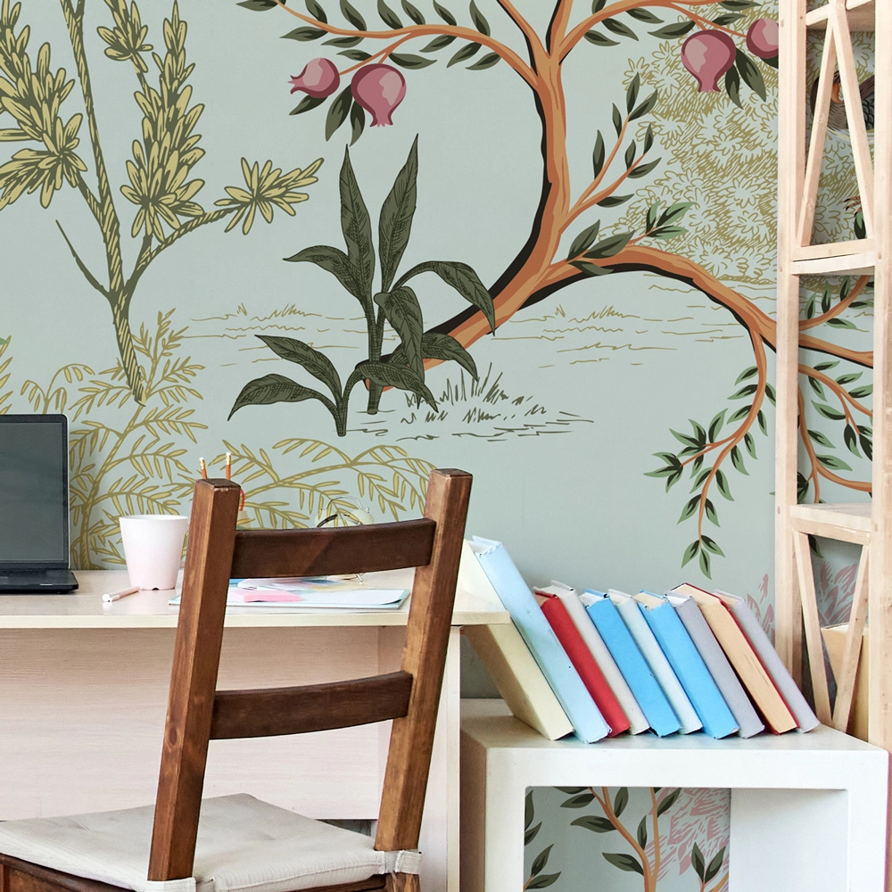 Αυτοκόλλητη Ταπετσαρία τοίχου SUMMER FLORAL PATTERN WITH BIRDS