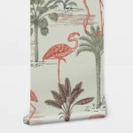 Αυτοκόλλητη Ταπετσαρία τοίχου TROPICAL PALM TREES AND FLAMINGOS