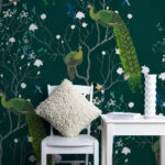 Αυτοκόλλητη Ταπετσαρία τοίχου WHITE FLOWERS AND EXOTIC BIRDS
