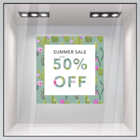 Αυτοκoλλητο Εκπτωσεων SUMMER SALE CACTUS - Καλοκαιρινή βιτρίνα