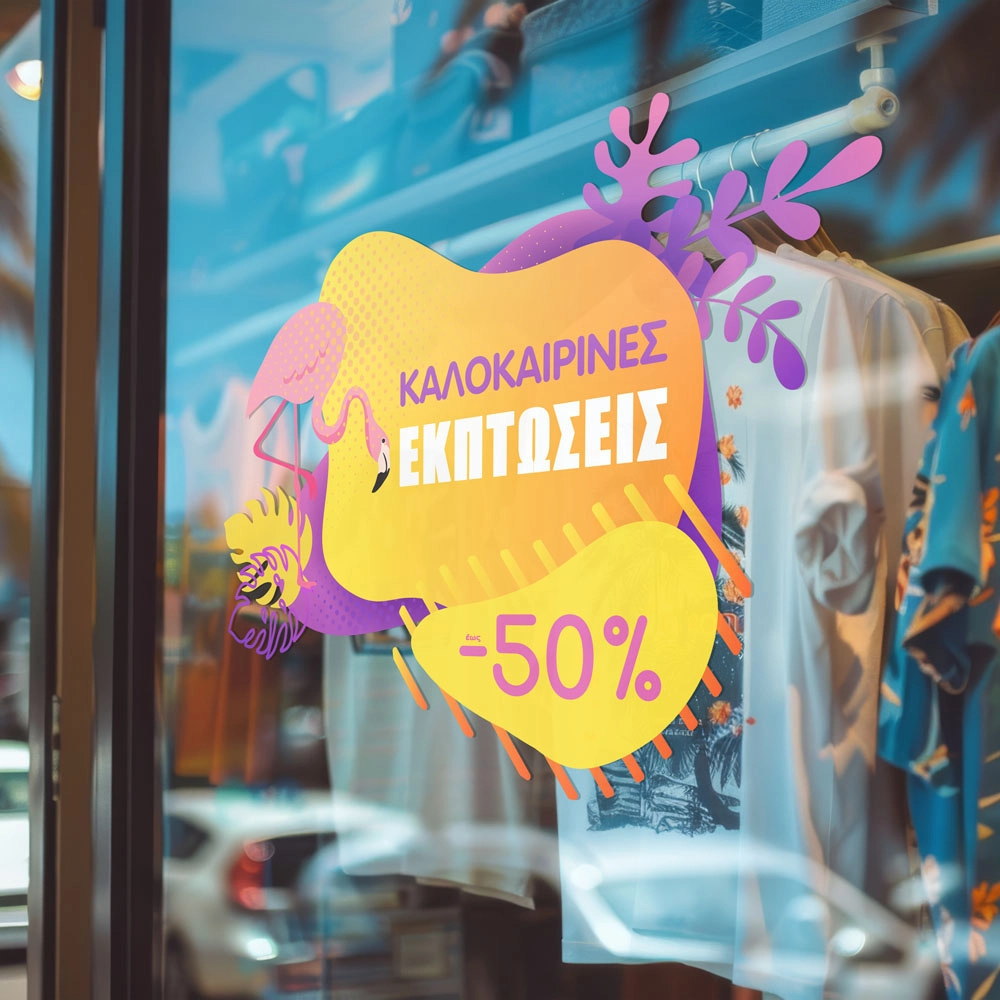 Αυτοκoλλητο Εκπτωσεων SUMMER SALE ORANGE FLAMINGO
