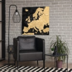 Πίνακας Τετράγωνος BLACK AND GOLD EUROPE MAP