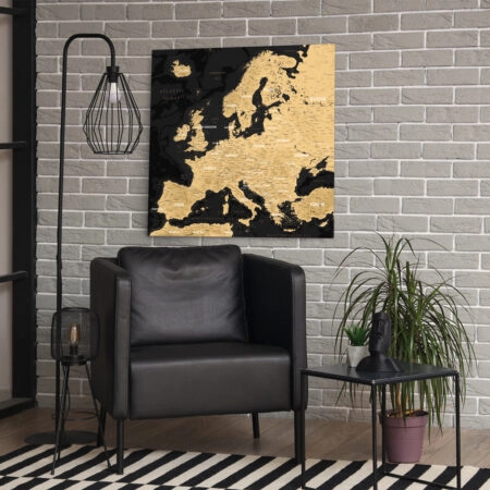 Πίνακας Τετράγωνος BLACK AND GOLD EUROPE MAP - Χαρτες