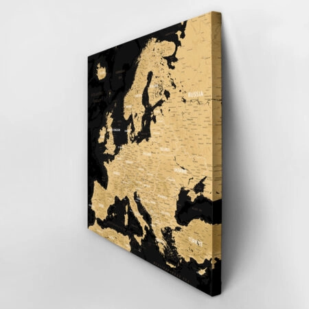 Πίνακας Τετράγωνος BLACK AND GOLD EUROPE MAP - Χαρτες Sticky 3
