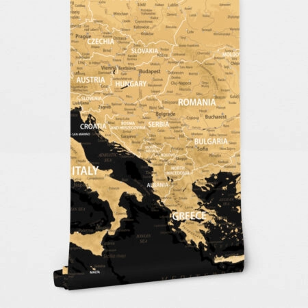 Αυτοκόλλητη Ταπετσαρία τοίχου BLACK AND GOLD EUROPE MAP - Χάρτες - Πόλεις Sticky 2