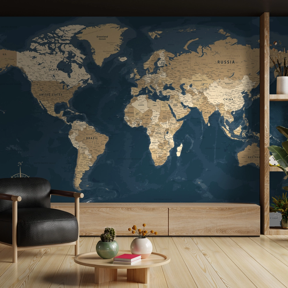Αυτοκόλλητη Ταπετσαρία τοίχου BLUE AND BEIGE WORLD MAP