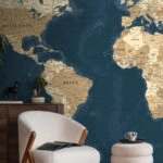Αυτοκόλλητη Ταπετσαρία τοίχου BLUE AND BEIGE WORLD MAP