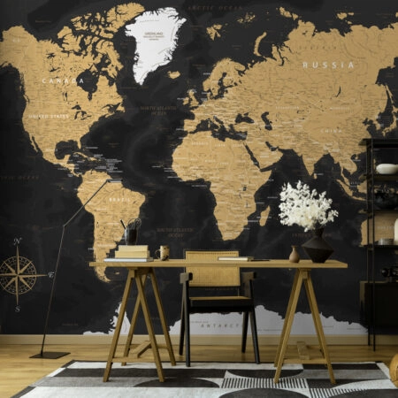 Αυτοκόλλητη Ταπετσαρία τοίχου DARK WORLD MAP - Χάρτες - Πόλεις