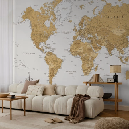 Αυτοκόλλητη Ταπετσαρία τοίχου EARTHTONE WORLD MAP - Χάρτες - Πόλεις
