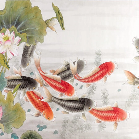 Πινακας σε καμβά FISH ASIAN INK WASH PAINTING - Ψαρια - Ζωα της θαλασσας Sticky 5