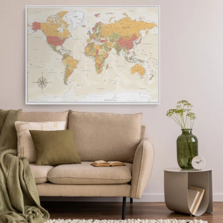 Πινακας σε καμβά GREEN RED ORANGE WORLD MAP - Χαρτες